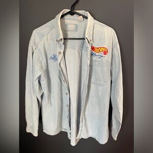 Vintage Kyle Petty Hot Wheels NASCAR Denim Button Up Shirt Embroidered Size L